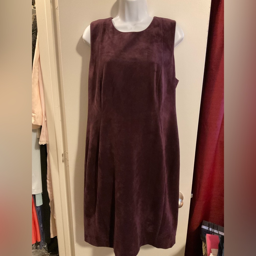 Calvin Klein Sleeveless Plum Midi Dress Velvet Feel Gold Zipper